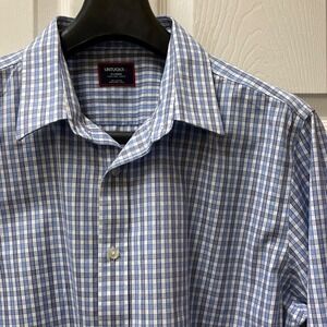 Untuckit Shirt Mens XL White Blue Plaid Long Sleeve Button Up Wrinkle‎ Free Slim